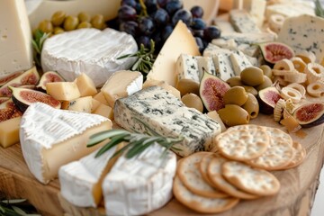 Wall Mural - Tray with assorted cheeses breadsticks and accompaniments