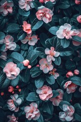 Canvas Print - Close-up of Pink Flowers and Green Leaves