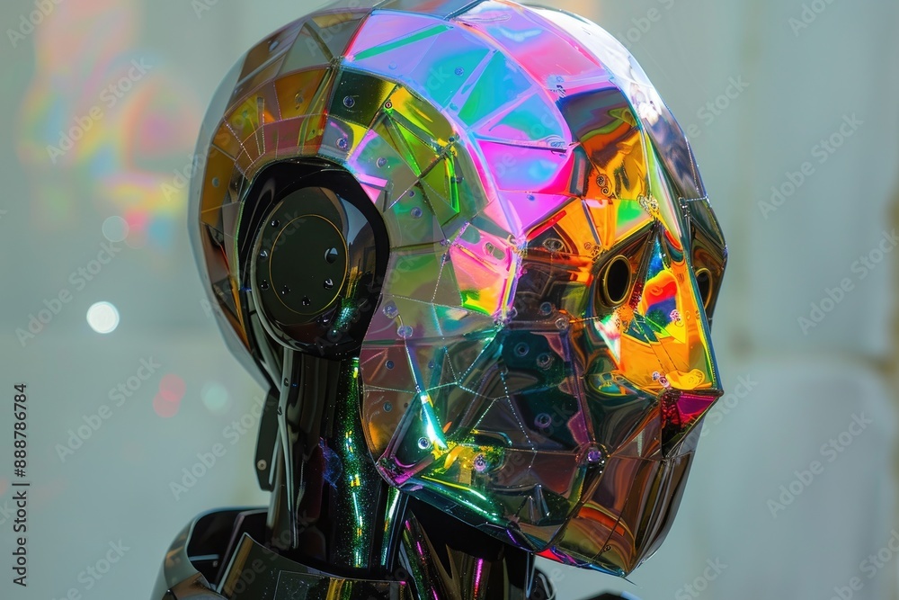 Color Changing Robot Vibrant robot sculpture with illuminated head, adding a futuristic ...