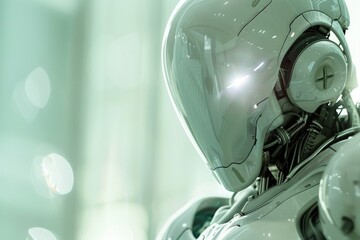 Poster - A robot with glowing eyes and a red light emitting from its body., A sleek, futuristic robot emitting a soft, ethereal glow, AI generated