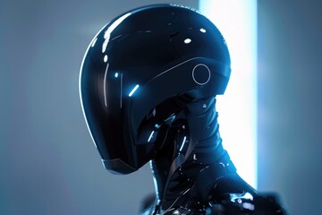 Poster - An android with illuminated eyes and a red glowing light, A sleek, futuristic robot emitting a soft, ethereal glow, AI generated