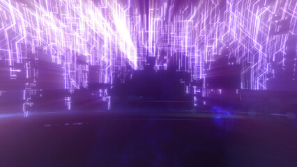 Poster - Abstract glowing energy futuristic purple hi-tech abstract background made of lines and computer stripes