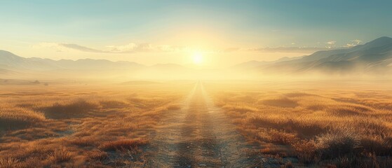 Wall Mural - golden dawn over a dusty path in the wilds