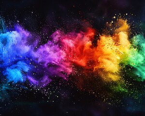 painting of rainbow-colored smoke or powder exploding against dark background symbolizing the vibrant and diverse LGBTQ community
