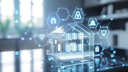 Poster - Smart Home Technology with Domestic Smart Device Icons for Modern Home Automation System Concept. AI generated