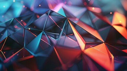 Fototapete - A shiny futuristic design featuring tetrahedrons in white, blue, and pink. Generative AI