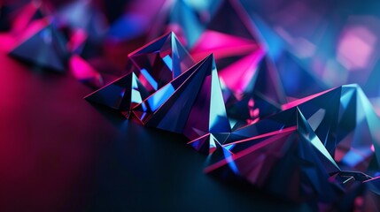 Fototapete - A shiny futuristic design featuring tetrahedrons in white, blue, and pink. Generative AI