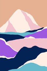 Fototapete - Abstract landscape poster. Contemporary modern nature, vertical card design. Mount peak, scenery background. Trendy style wall art, peaceful concept artwork with mountain. Flat vector illustration