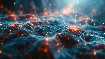 Poster - A futuristic digital network of interconnected glowing lines and dots, illustrating data connectivity or cyberspace