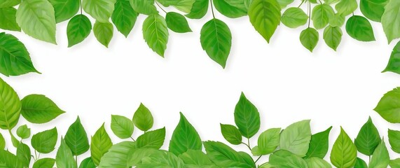 Green botanical leaves border on a white background, perfect for nature themed designs, spring or summer events, and eco friendly concepts