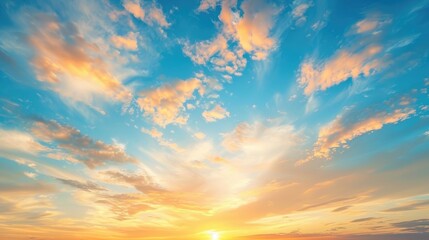 Wall Mural - Sunset over blue sky with orange clouds abstract background