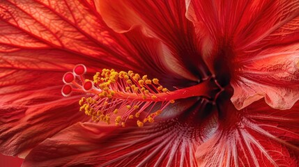 Red hibiscus or Sudanese rose in a close up view