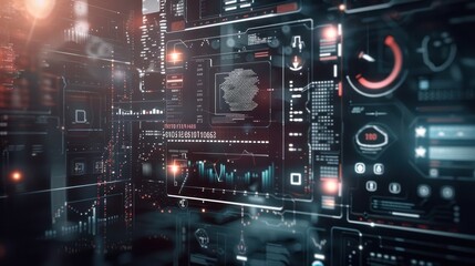 Poster - Futuristic Interface with Digital Data and Graphics