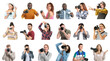 © Pixel-Shot - Collage of different people with photo cameras on white background