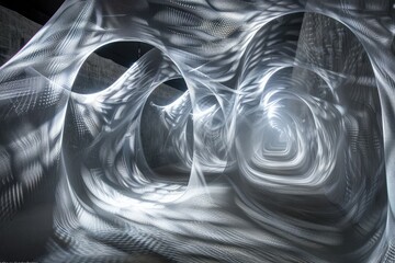 Poster - A man standing in front of a wall with colorful lights, creating a vibrant and dynamic backdrop, Dynamic patterns of light weaving through the scene, AI generated