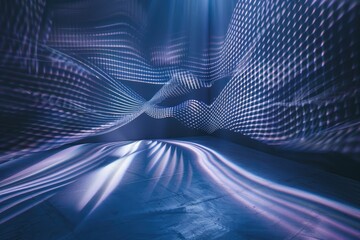 Poster - Vibrant lights illuminate a man standing in front of a colorful wall, adding a lively touch to the scene, Dynamic patterns of light weaving through the scene, AI generated