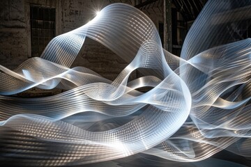 Poster - Dynamic patterns of light weaving through the scene, AI generated