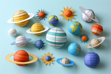 Sticker - Abstract solar system with planets and stars creating a visually dynamic and imaginative artwork