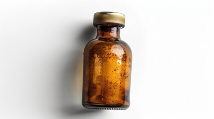 Vintage vaccine bottle isolated on white background top down view