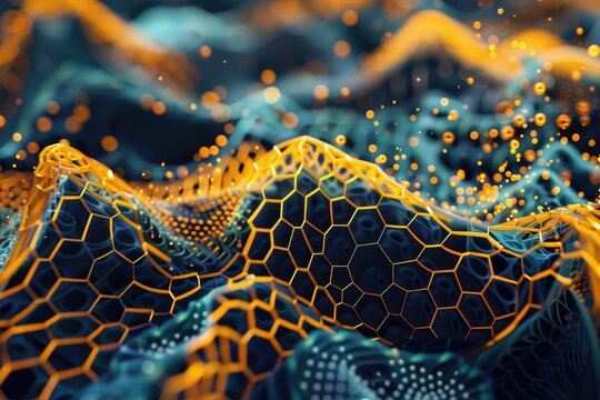 Bright golden honeycomb design with sun rays peeking through, Energetic honeycomb composition, generated