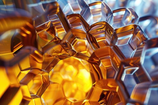 Sunlit gold honeycomb backdrop, radiating warmth and glow, Energetic honeycomb composition, generated