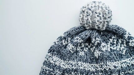 Aufkleber - Winter hat with gray jacquard pattern on background Ample space for text