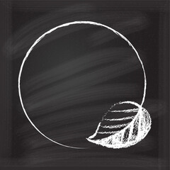 Wall Mural - Minimalistic chalkboard art featuring a circle with a sketched leaf, perfect for modern design projects.