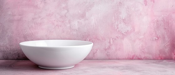 Sticker -  A white bowl on a table, facing a pink-and-white wall Behind it, a pink wall continues