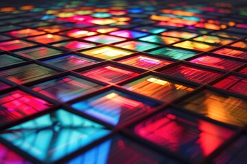 Fototapete - Vivid blue and pink background with glowing lights, Glowing geometric grid, AI generated