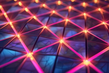 Fototapete - Luminous blue and pink lights on a glowing background, Glowing geometric grid, AI generated