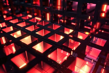 Fototapete - Luminous blue and pink lights on a glowing background, Glowing geometric grid, AI generated