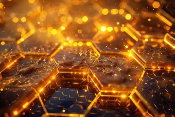 Fototapete - Glowing geometric grid, AI generated