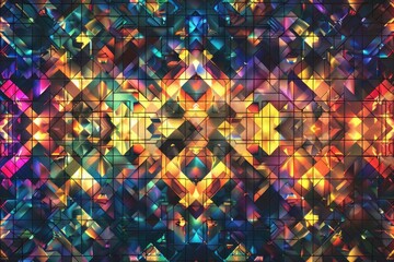 Poster - Colorful squares in abstract pattern, vibrant and eye-catching design for backgrounds or digital art, Glowing geometric grid, AI generated