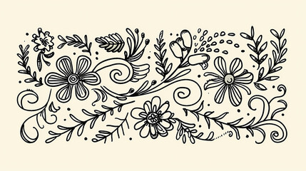 retro style flowers for decoration, doodle line art hand drawing , design element illustration,  isolated on white background.