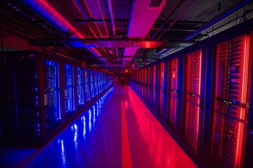 Aufkleber - Futuristic server room with red and blue lighting