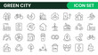 © artnazu - Line icons about green city. Sustainable development. Contains such icons as renewable energy, autonomous building, air and water quality.