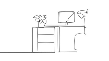 Poster - animated self drawing of single one line drawing robot sitting in chair with his hands holding the b
