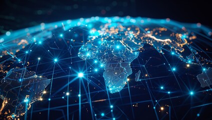 Aufkleber - Glowing Blue Digital Globe of Africa with Glowing City Lights and a Circuit Board