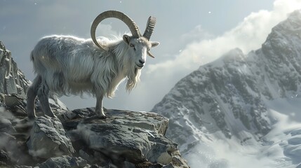 Wall Mural - Goat with big horns that can easily scale the mountain rocks