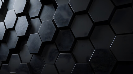Abstract background featuring hexagonal shapes in black, showcasing a geometric pattern with a honeycomb texture, ideal for wallpapers and design projects