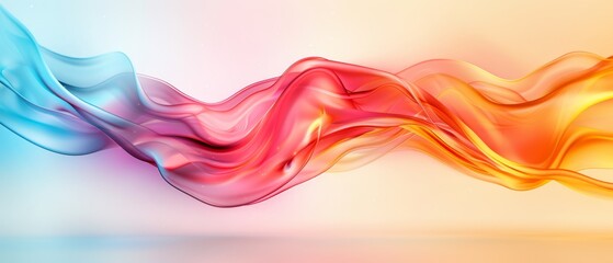  Multicolored wave of smoke against pastel blue and yellow backdrop Light reflection on left side