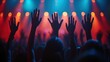 © K silver - Crowd Raising Hands at Concert with Colorful Stage Lighting