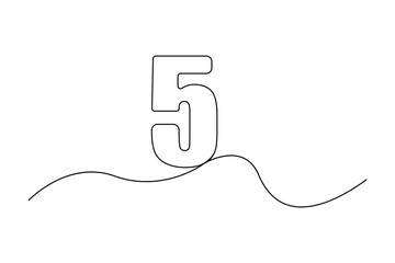 Poster - Number five outline. Simple black shape. Curved line detail. Minimalist vector design.