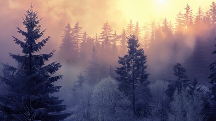 Wall Mural - Misty Forest Sunrise