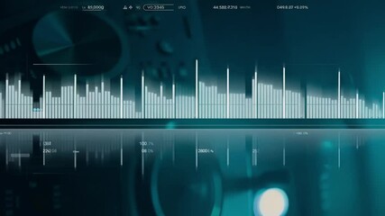 Poster - This digital display of audio waveform data with white bars showing sound levels.