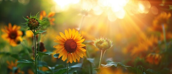 Wall Mural - Sunlit Sunflower Field