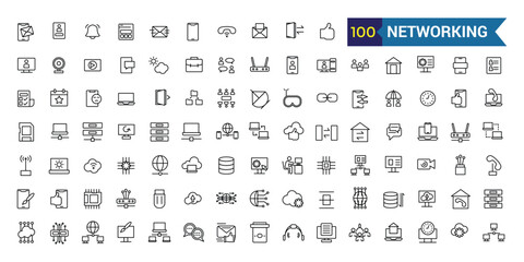 Poster - Networking line icon set. Outline icon collection. Editable vector stroke.