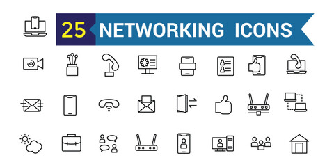 Poster - Networking line icon set. Outline icon collection. Editable vector stroke.