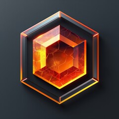 Poster - Polygonal Orange Crystal: A Shiny Geometric Hexagon Gem