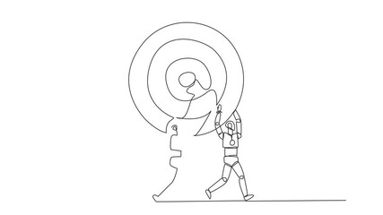 Poster - Animated self drawing of single continuous line drawing group of robots work together carrying arrow target board. Work together towards a common dream. Focus on being the best. Full length animation